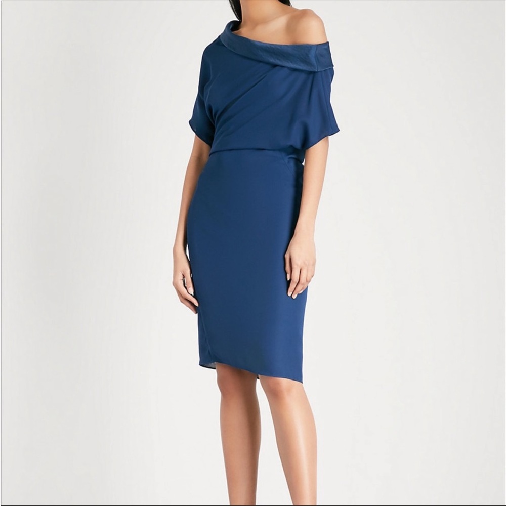 Reiss | Blue drape cowl scoop neck midi dress size 10